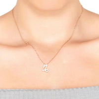Rose gold Capricorn charm pendant necklace on model's neckline