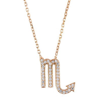 Rose gold zodiac pendant necklace with sparkling Scorpio M charm