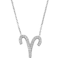 Silver Aries zodiac pendant necklace with sparkling star-style charm on chain
