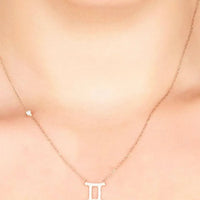Gemini zodiac necklace with Roman numeral II pendant on thin chain