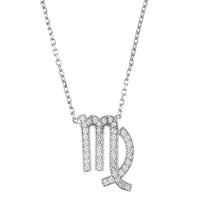 Silver zodiac pendant necklace with crystal Virgo sign charm