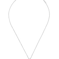 Silver chain necklace with pink gemstone pendant in halo frame