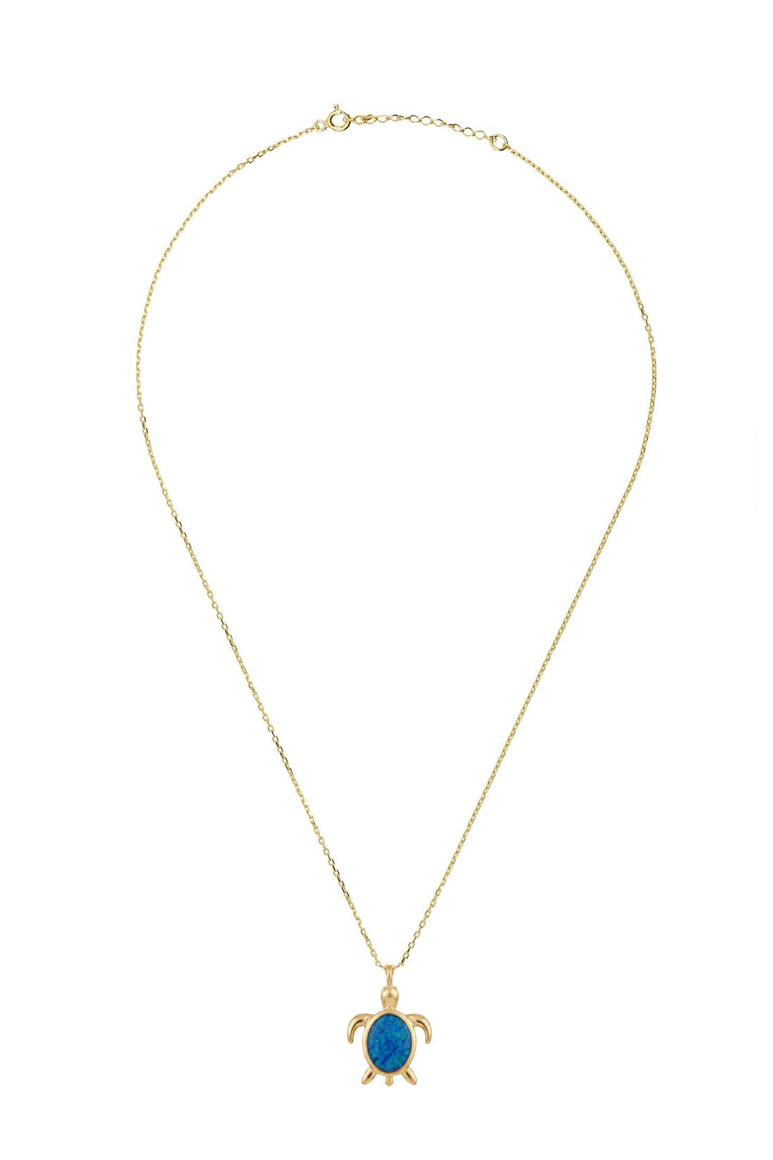 Sea Turtle Blue Opal Pendant Necklace Gold-2