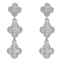Silver triple clover drop earrings with three linked floral motifs