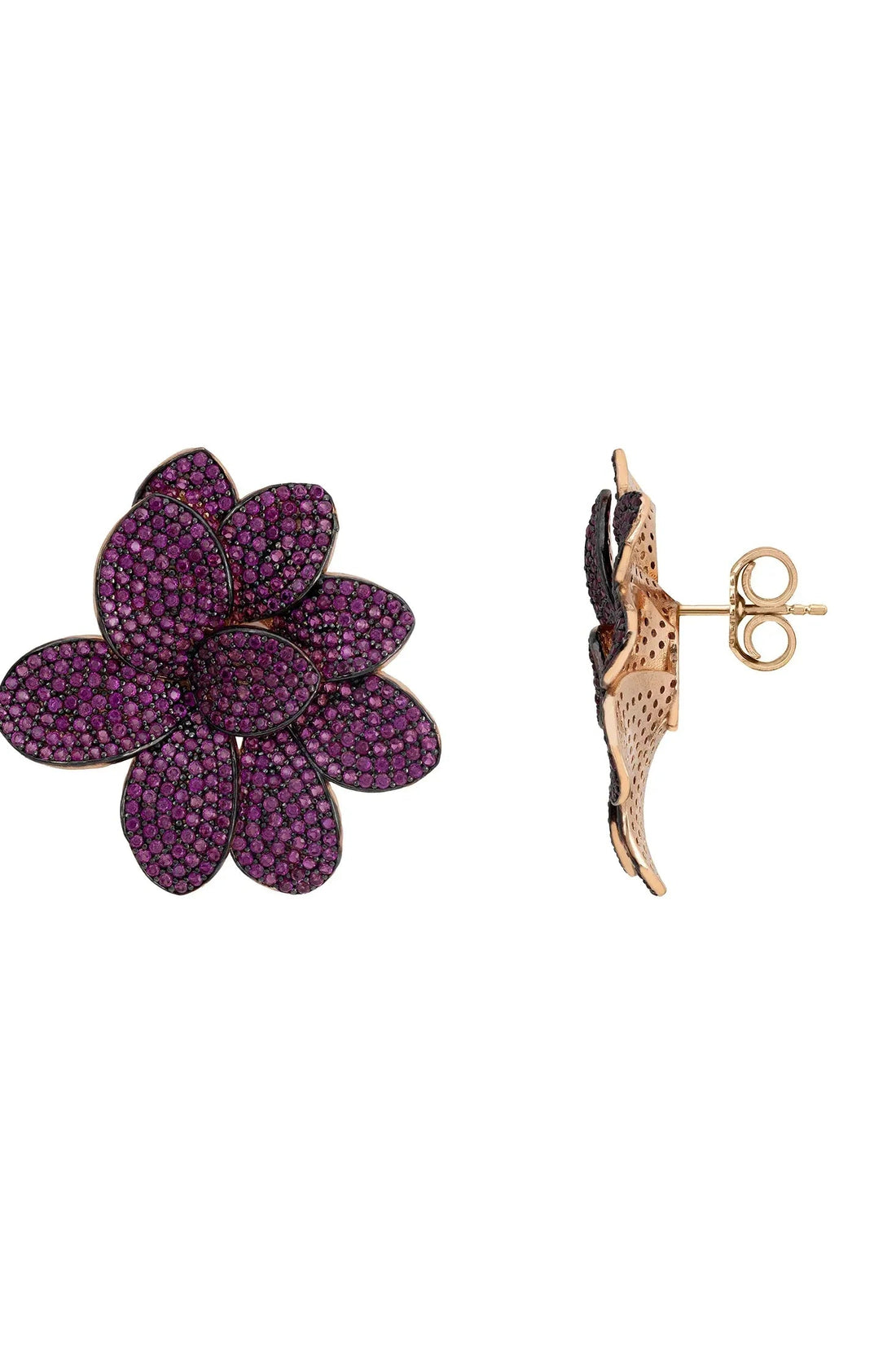 Amaryllis Flower Large Stud Earrings Rosegold Ruby-2
