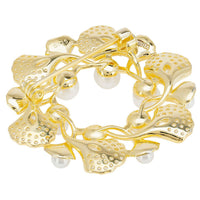 Ginkgo Leaf And Pearl Wreath Brooch Gold-3