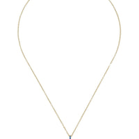 Gold chain pendant necklace with blue scallop shell charm and pearl center