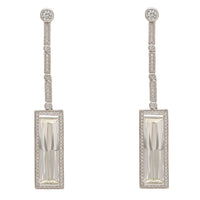 Silver drop earrings with rectangular crystal-like dangles and pave sparkle