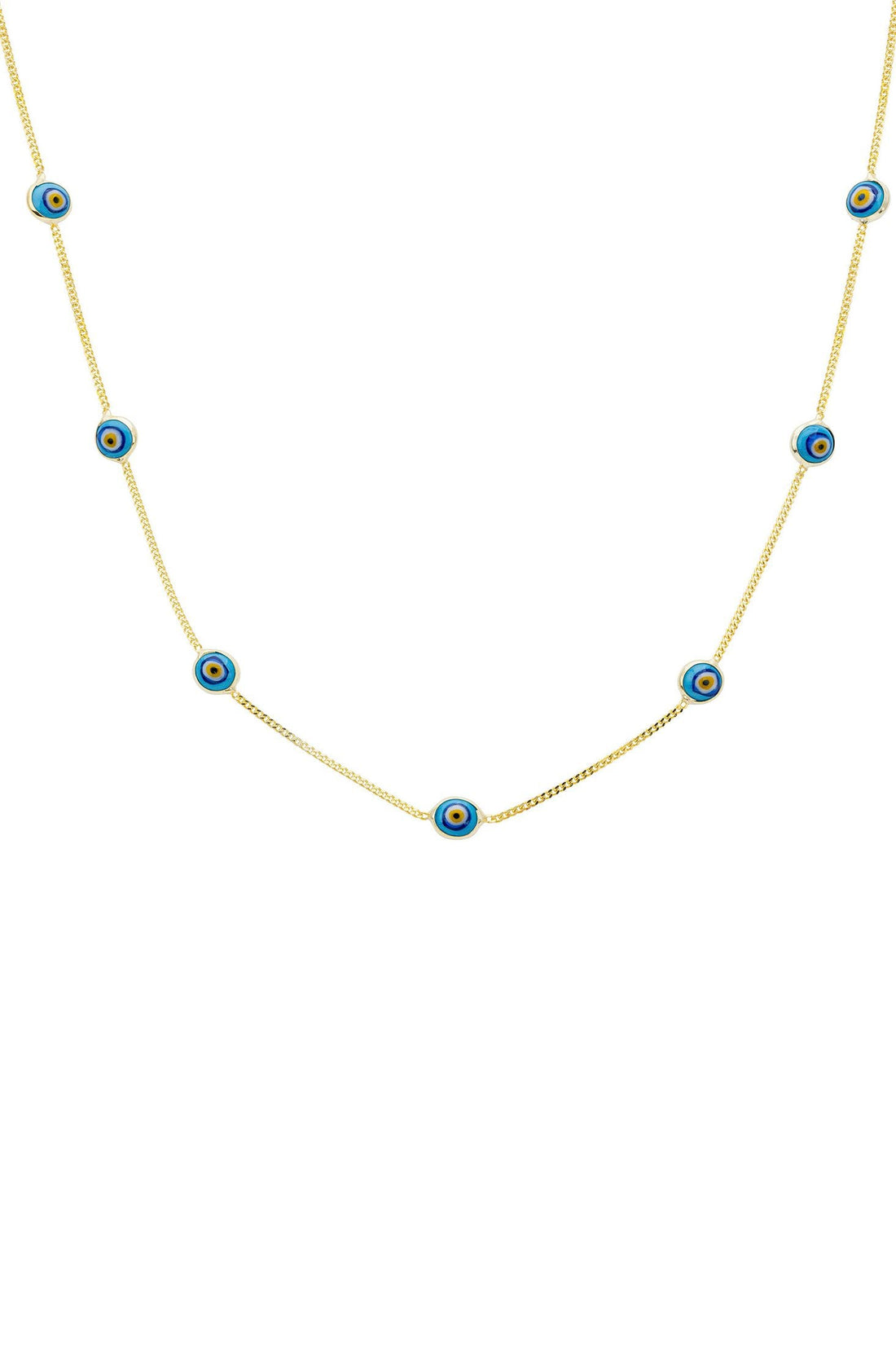 Evil Eye Blue Enamel Choker Necklace Gold-0