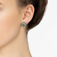 Square emerald green stud earrings on silver-tone posts