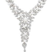 Silver statement necklace with marquise rhinestones and dangling teardrop charm