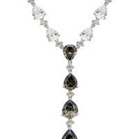 Statement necklace with smokey quartz teardrops and clear crystals in silver