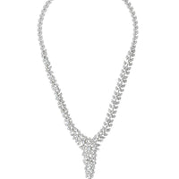 Silver rhinestone teardrop drop necklace with cascading fringe tassel