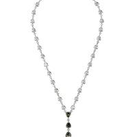 Silver statement necklace with crystal rows and three dark smokey quartz drops