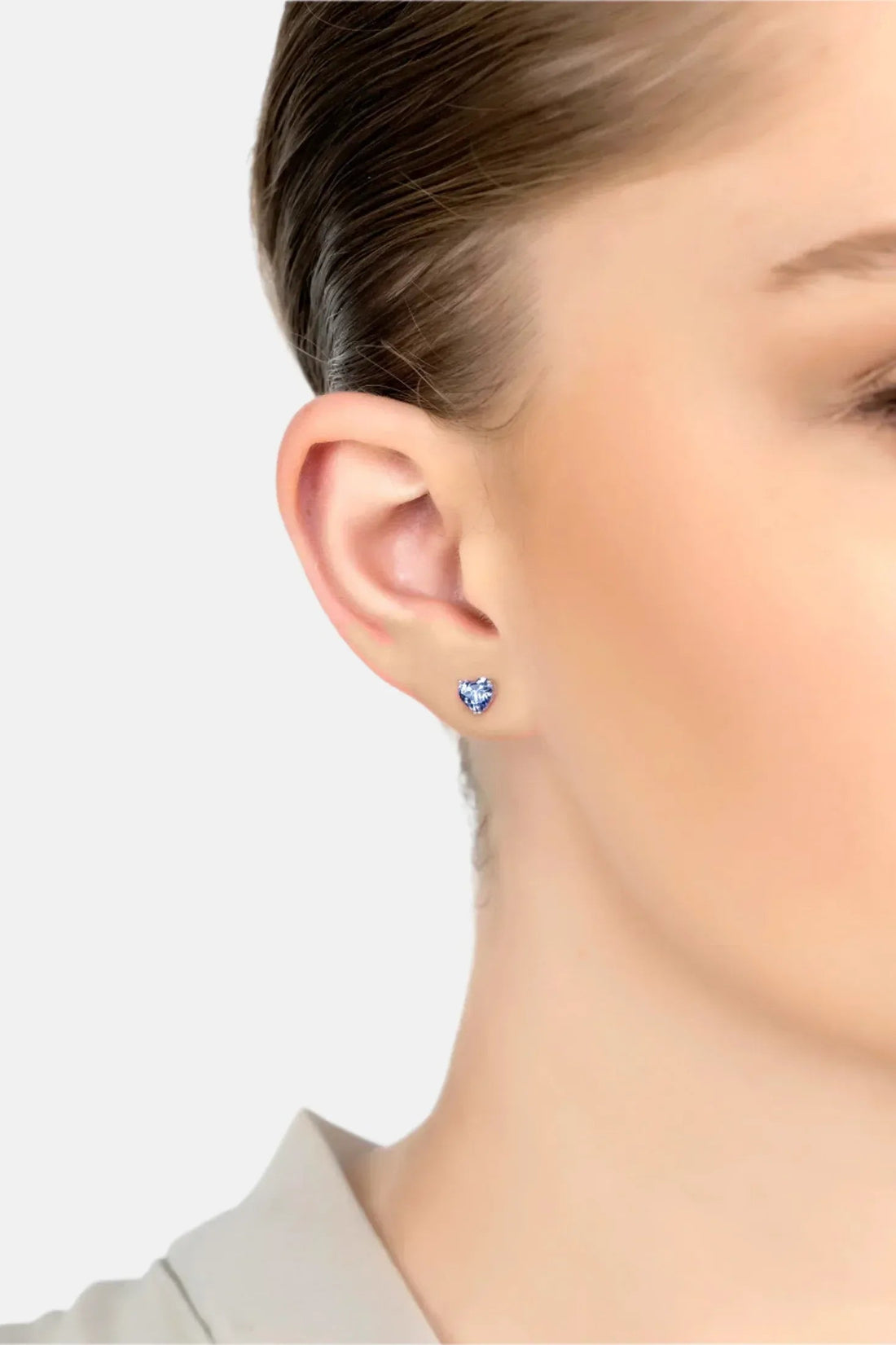 Asscher Cut Heart Stud Earrings Silver Tanzanite-1