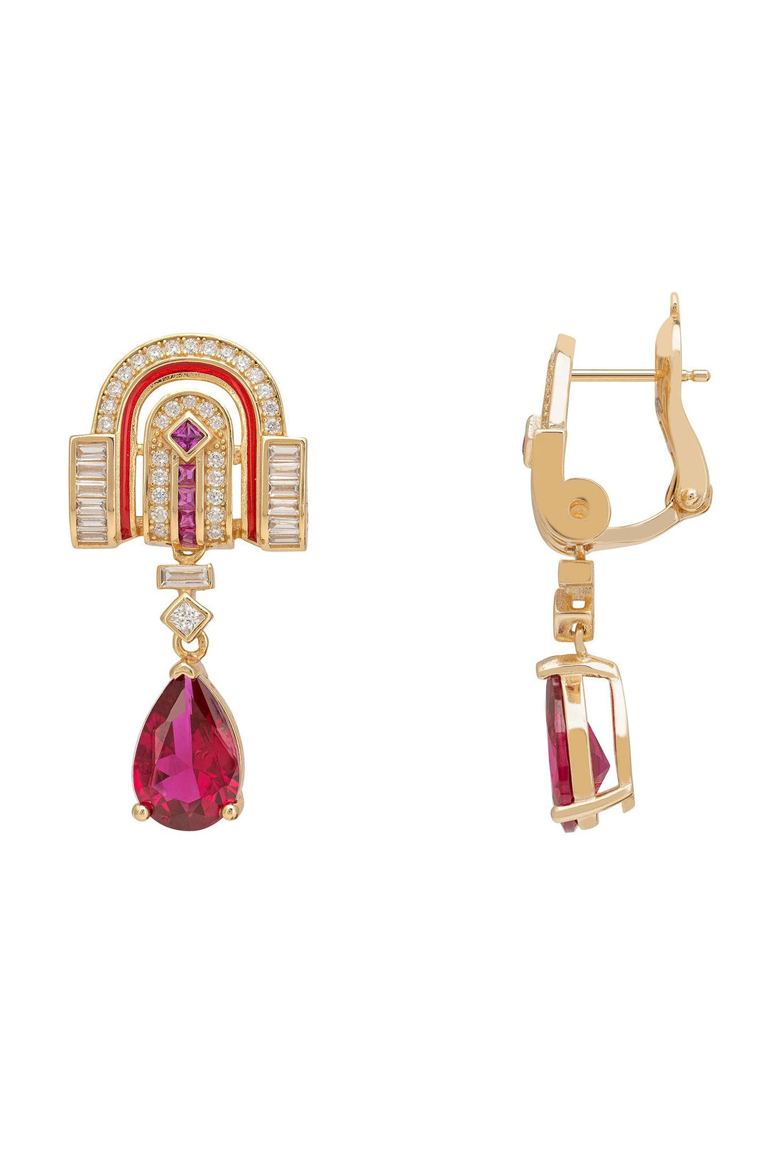 Savoy Art Deco  Drop Earrings Ruby Gold-2