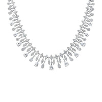 Silver crystal statement necklace with pear-drop fringe and teardrop centerpiece