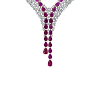 Rhinestone statement necklace with ruby red teardrop gems and silver chain