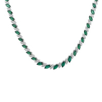 Emerald-green oval-stone tennis necklace with silver-tone links