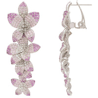Pink and silver cherry blossom drop earrings, back view with butterfly hooks