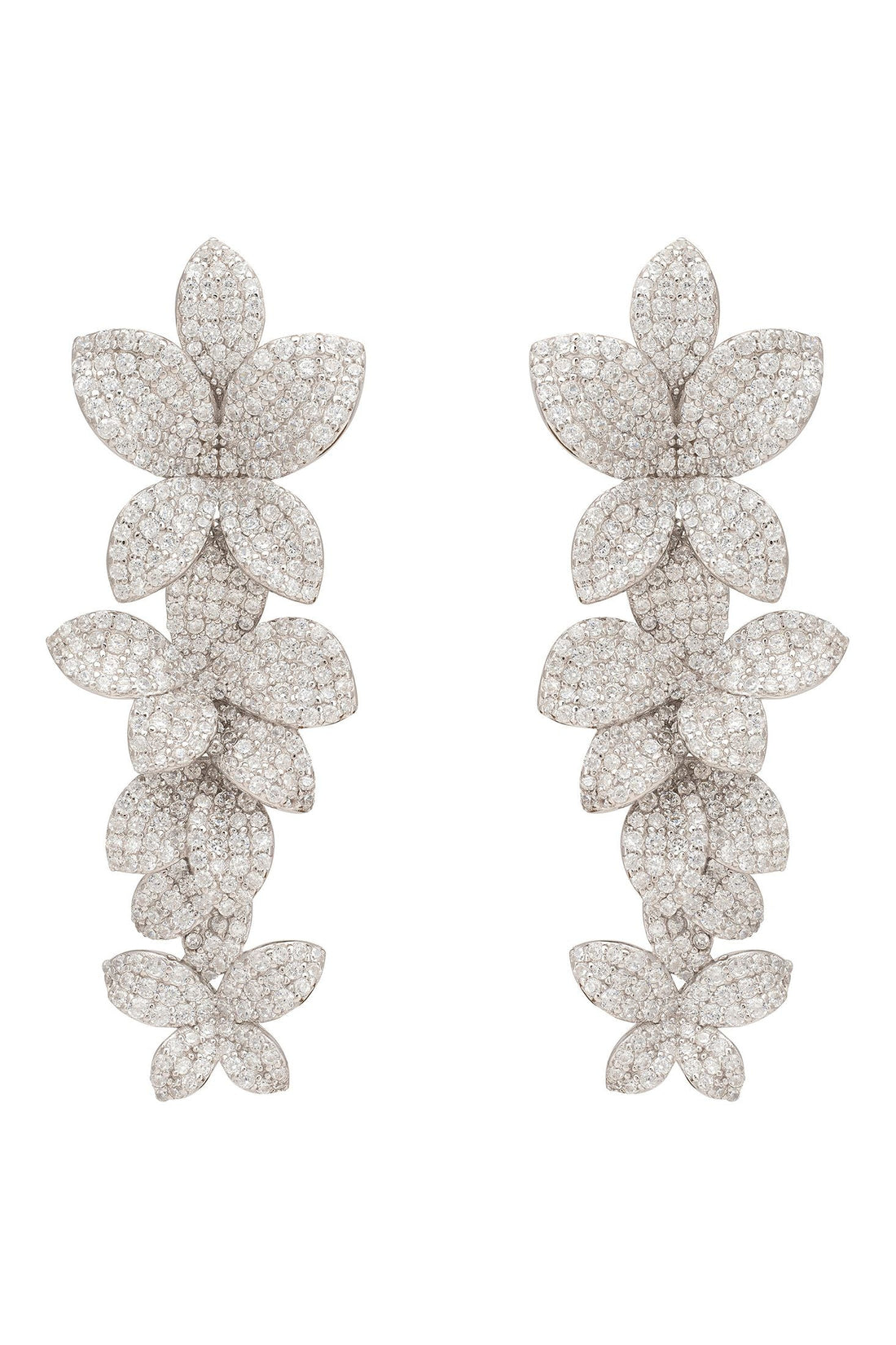 Cherry blossom drop earrings with white-silver glitter floral clusters