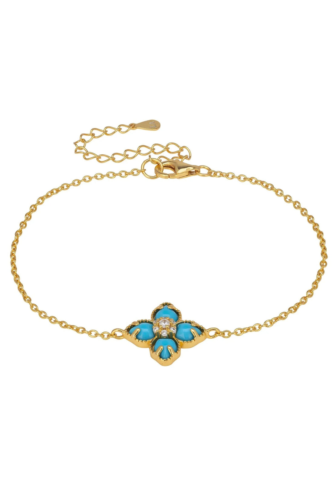 Flower Clover Turquoise Bracelet Gold-0
