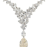 Silver moissanite statement necklace with pear-drop center and V-shaped stones