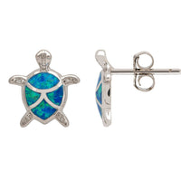 Silver turtle opalite stud earrings, back view with butterfly clasp