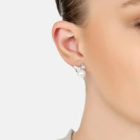 Ribbon Bow Pearl Stud Earrings Silver-1