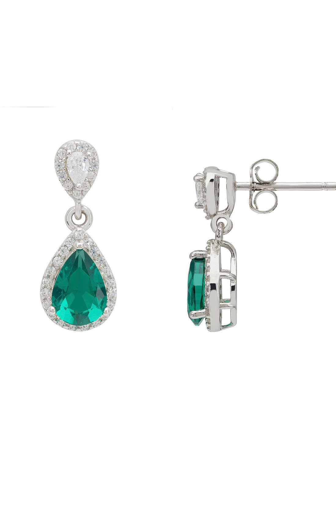 Phillippa Drop Earrings Emerald Silver-2