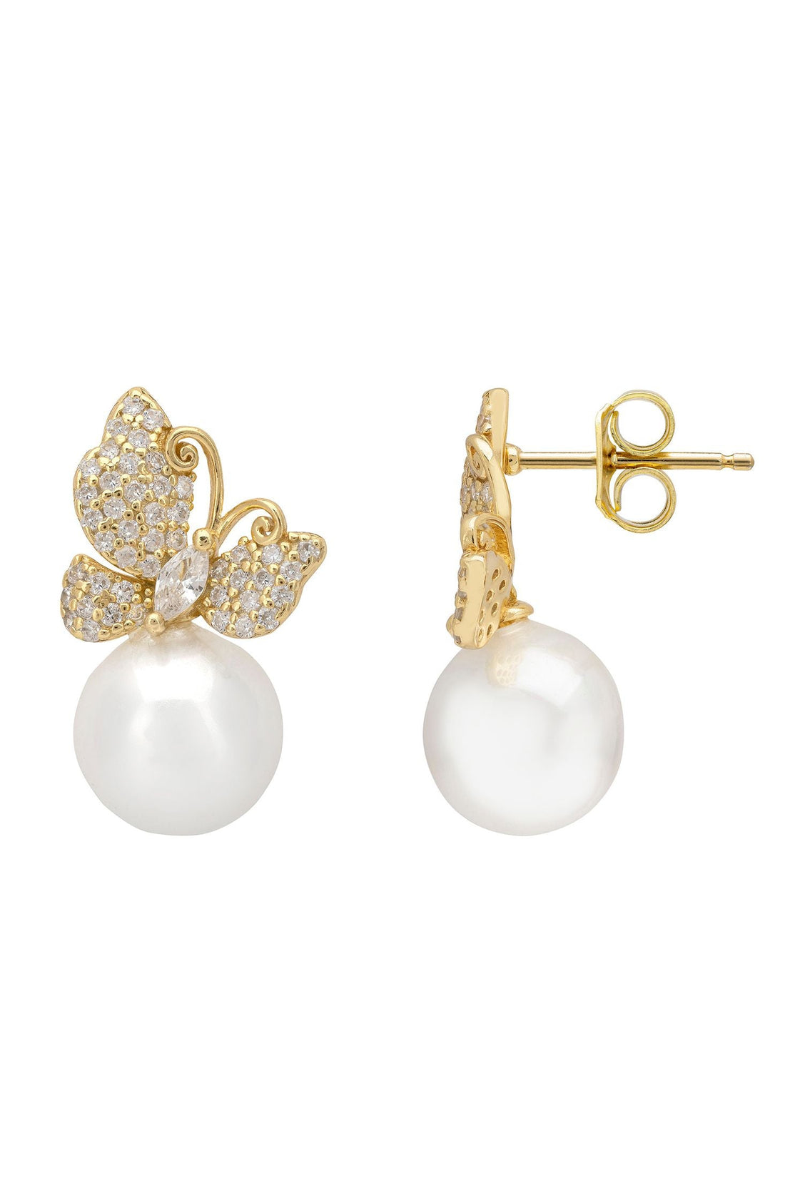 Butterfly Drop Earrings Pearl Gold-2