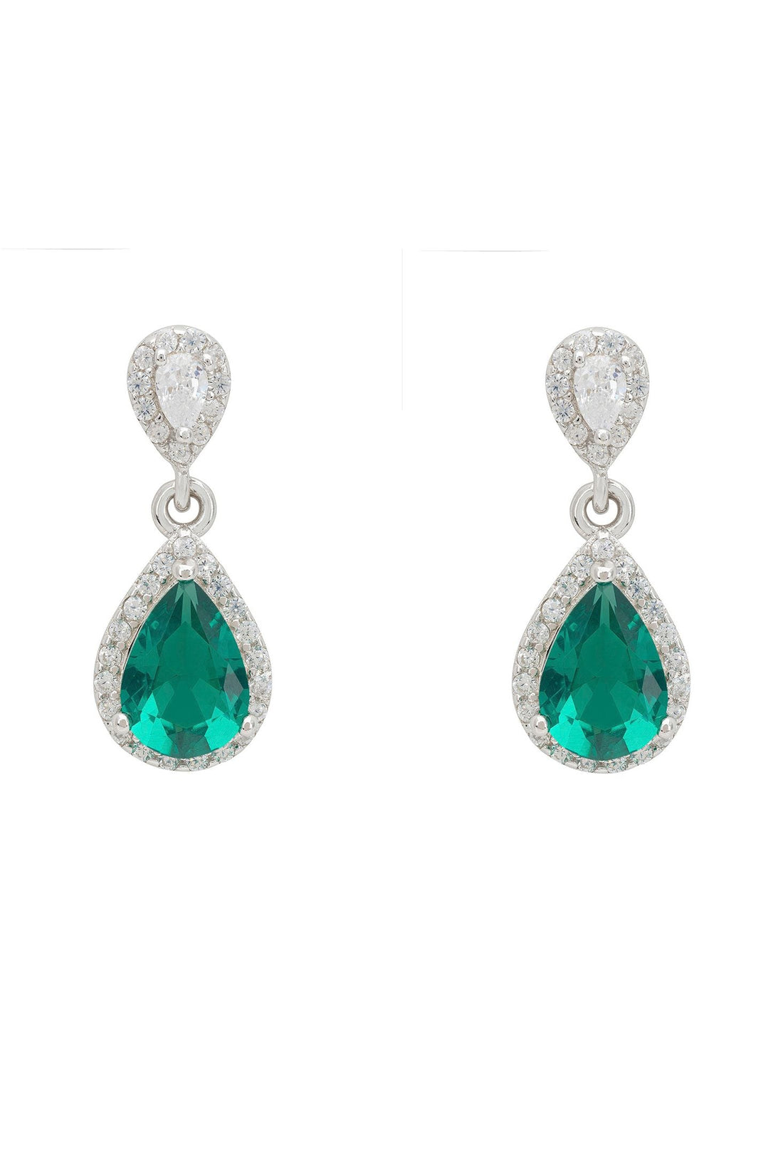 Phillippa Drop Earrings Emerald Silver-0