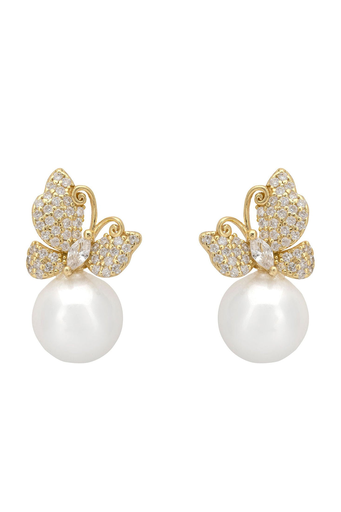 Butterfly Drop Earrings Pearl Gold-0