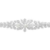 Pearl floral tennis bracelet with crystal petal links and round pearls