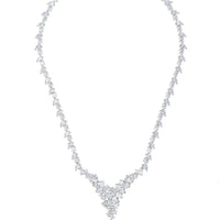 Silver moissanite teardrop pendant necklace with long V line of stones