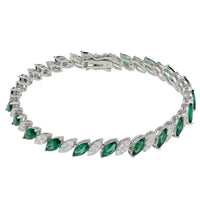 Silver tennis bracelet with oval emerald-green gemstones and round clear accents