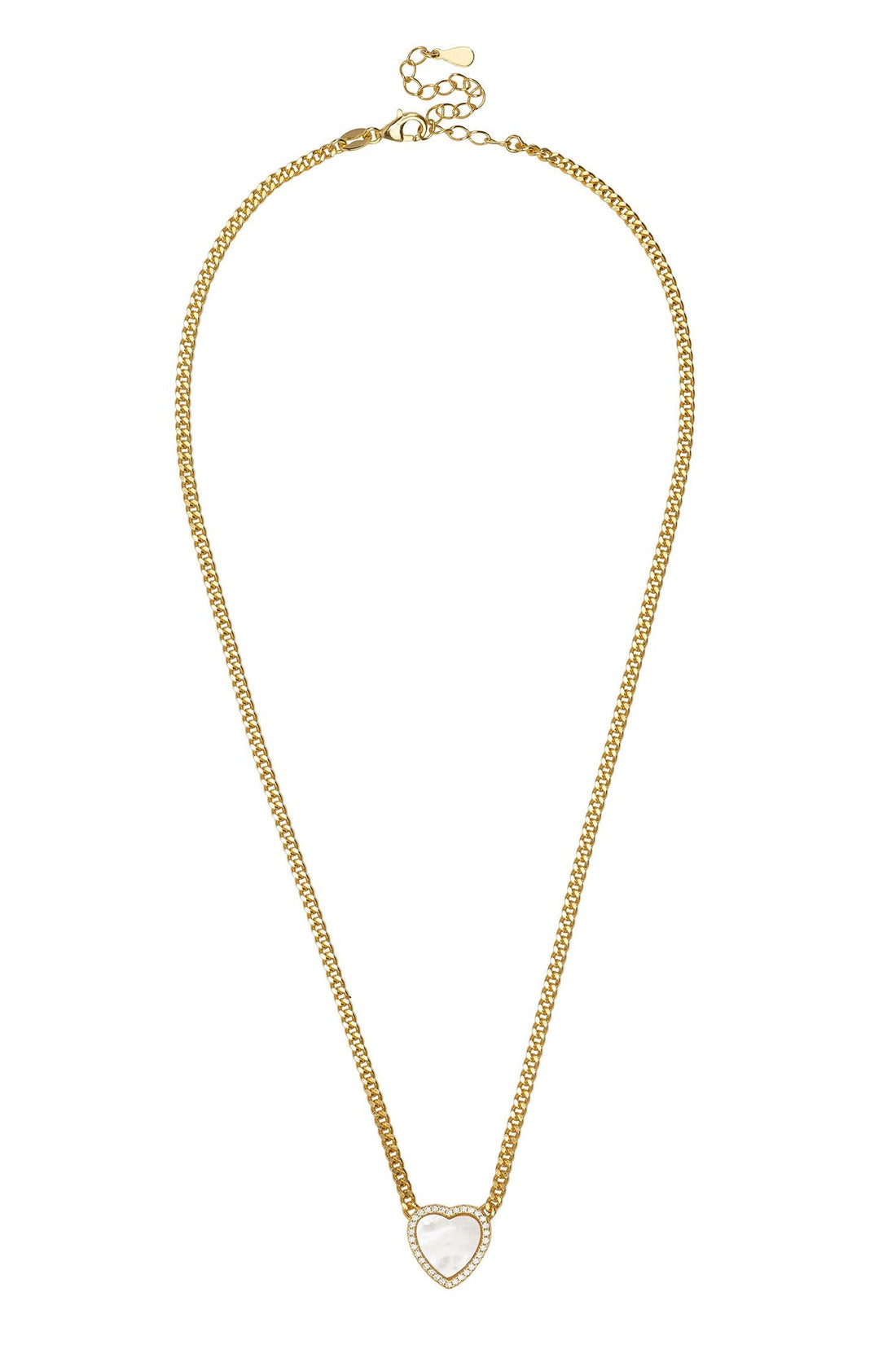 Gold heart mother-of-pearl pendant necklace with long gold chain