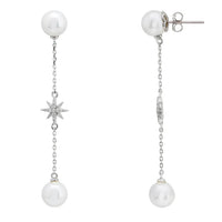 Silver pearl drop earrings with star charm and hook-back post