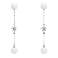 Silver pearl drop earrings with star charm and dangling pearl beads