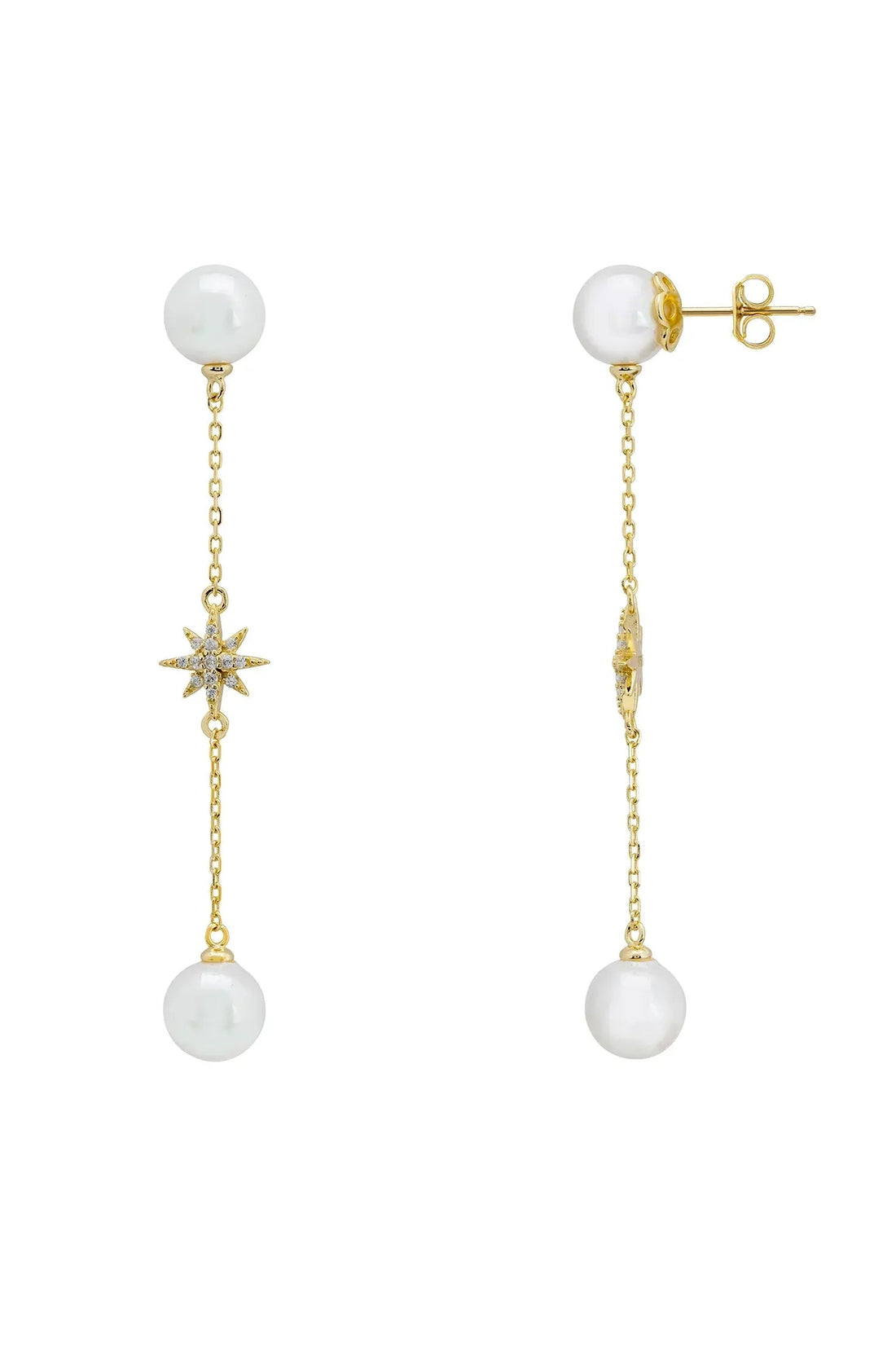 Falling Star Pearl Drop Earrings Gold-2