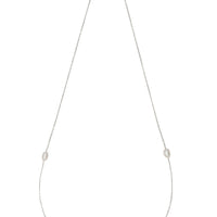 White gold drop pearl necklace with small natural pearls spaced along the chain