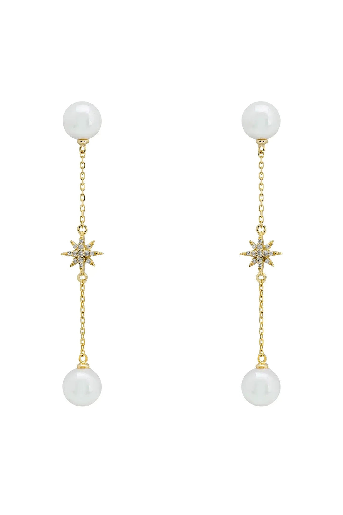 Falling Star Pearl Drop Earrings Gold-0