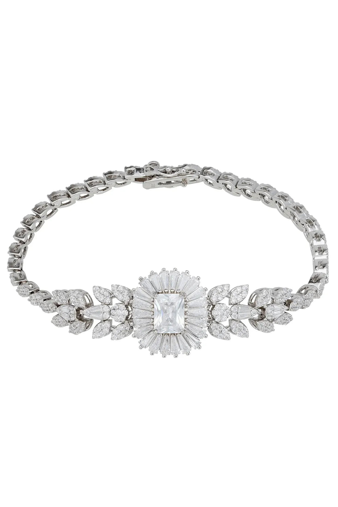 Silver bracelet with marquise links and central radiant-cut stone