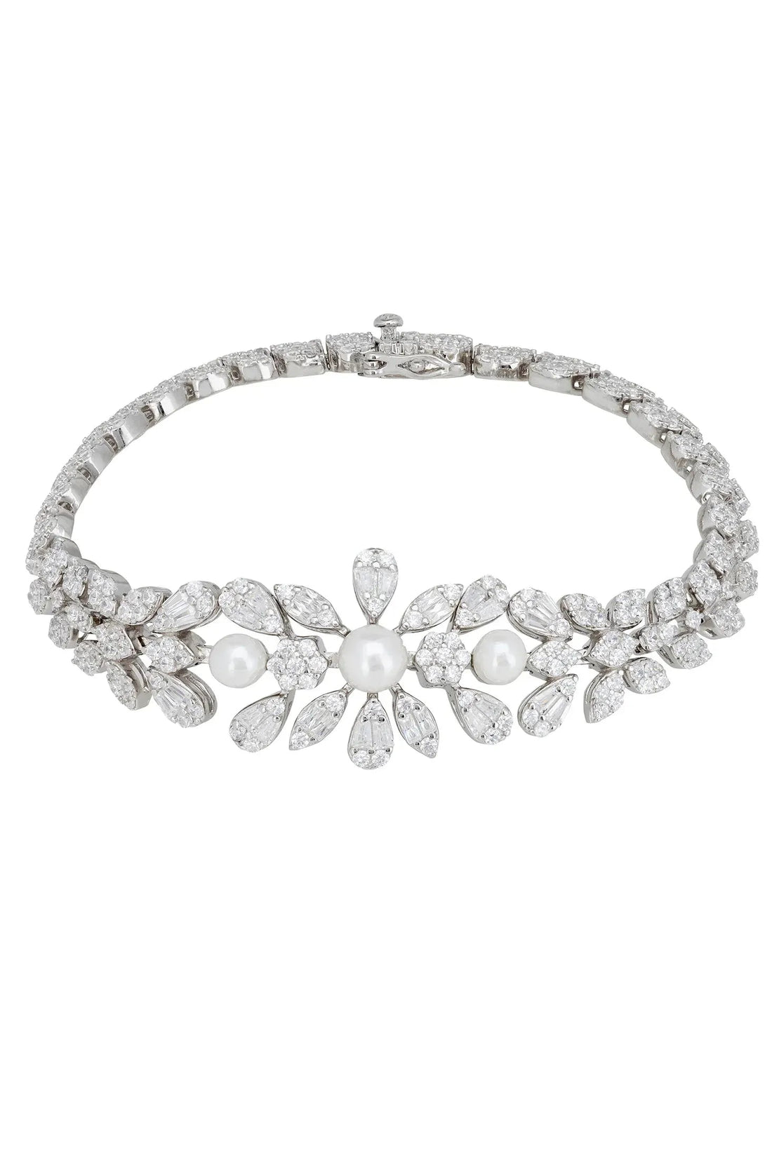 Pearl and crystal floral tennis bracelet