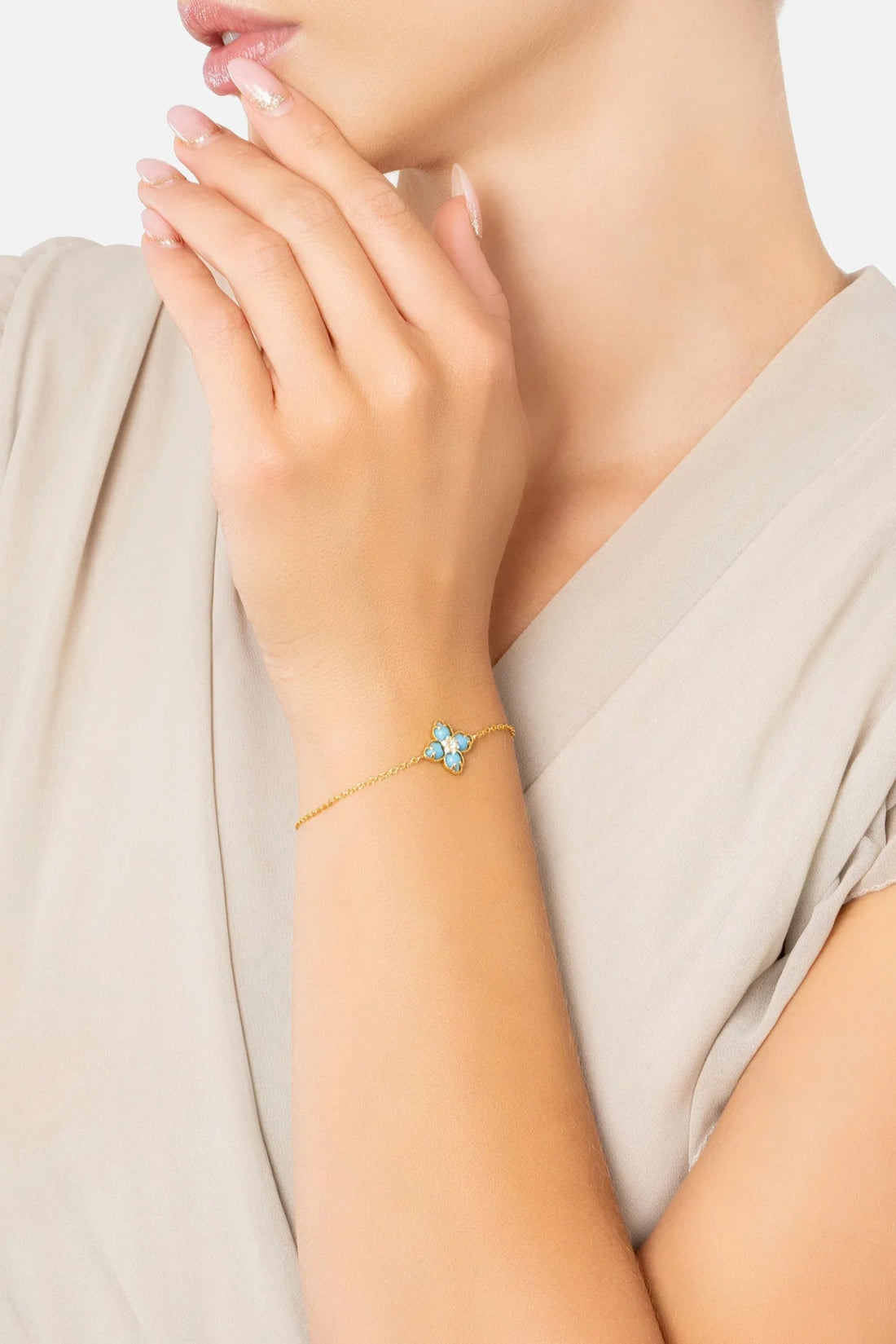 Flower Clover Turquoise Bracelet Gold-1