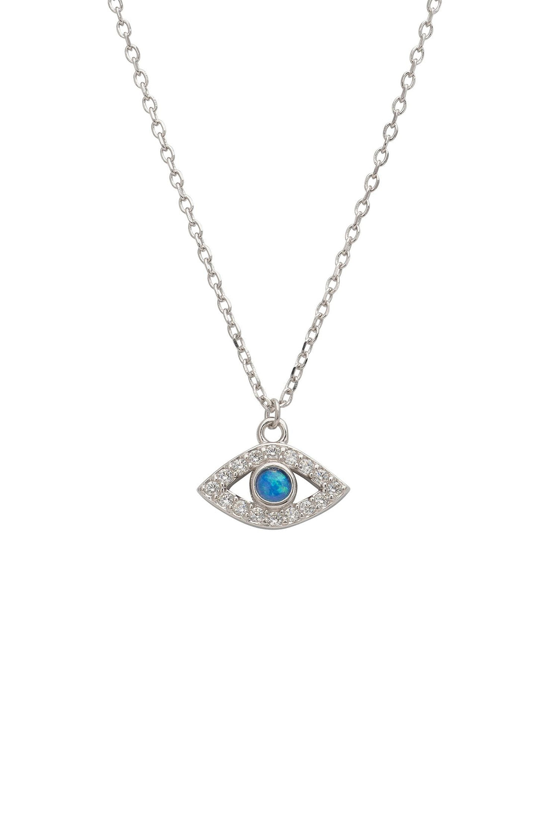 Elliptical Evil Eye Necklace Blue Opal Silver-0