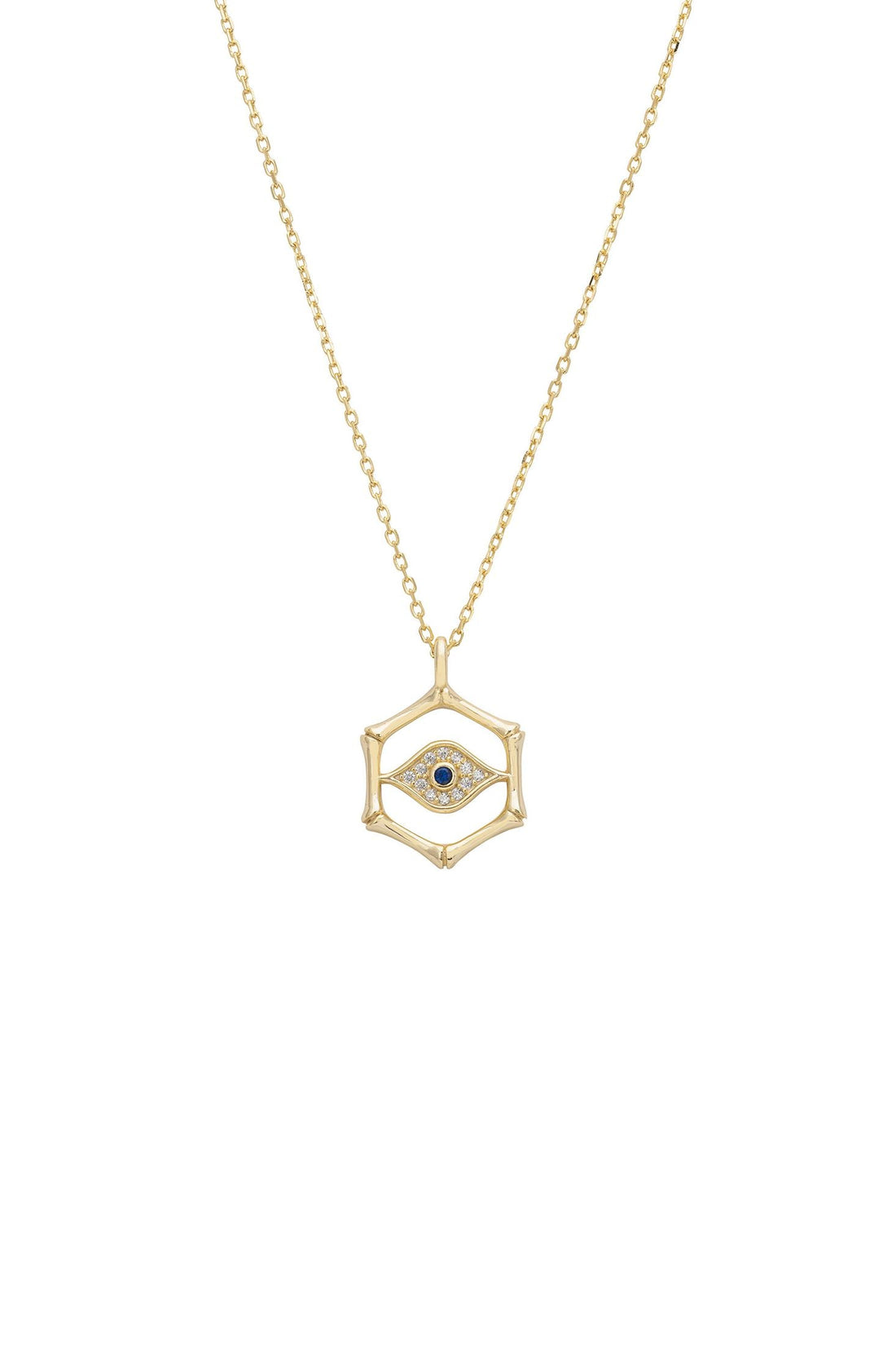 Gold chain necklace with hexagon evil eye pendant
