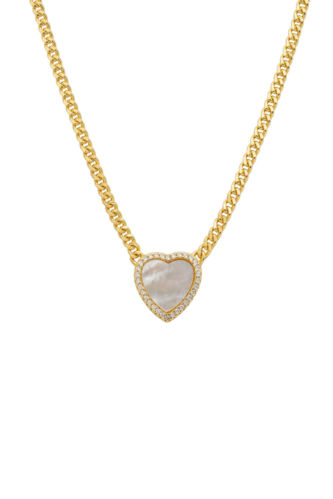 Gold heart mother-of-pearl pendant necklace on a gold chain