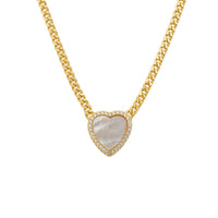 Gold heart mother-of-pearl pendant necklace on a gold chain