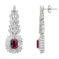 Ruby and silver gemstone drop earrings with clear marquise and round stones